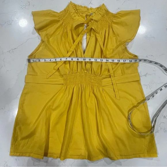 B & Lu Yellow Flutter Cap Sleeve Cotton Shirt with Smocked Detail and Ties 3XL - Picture 10 of 13